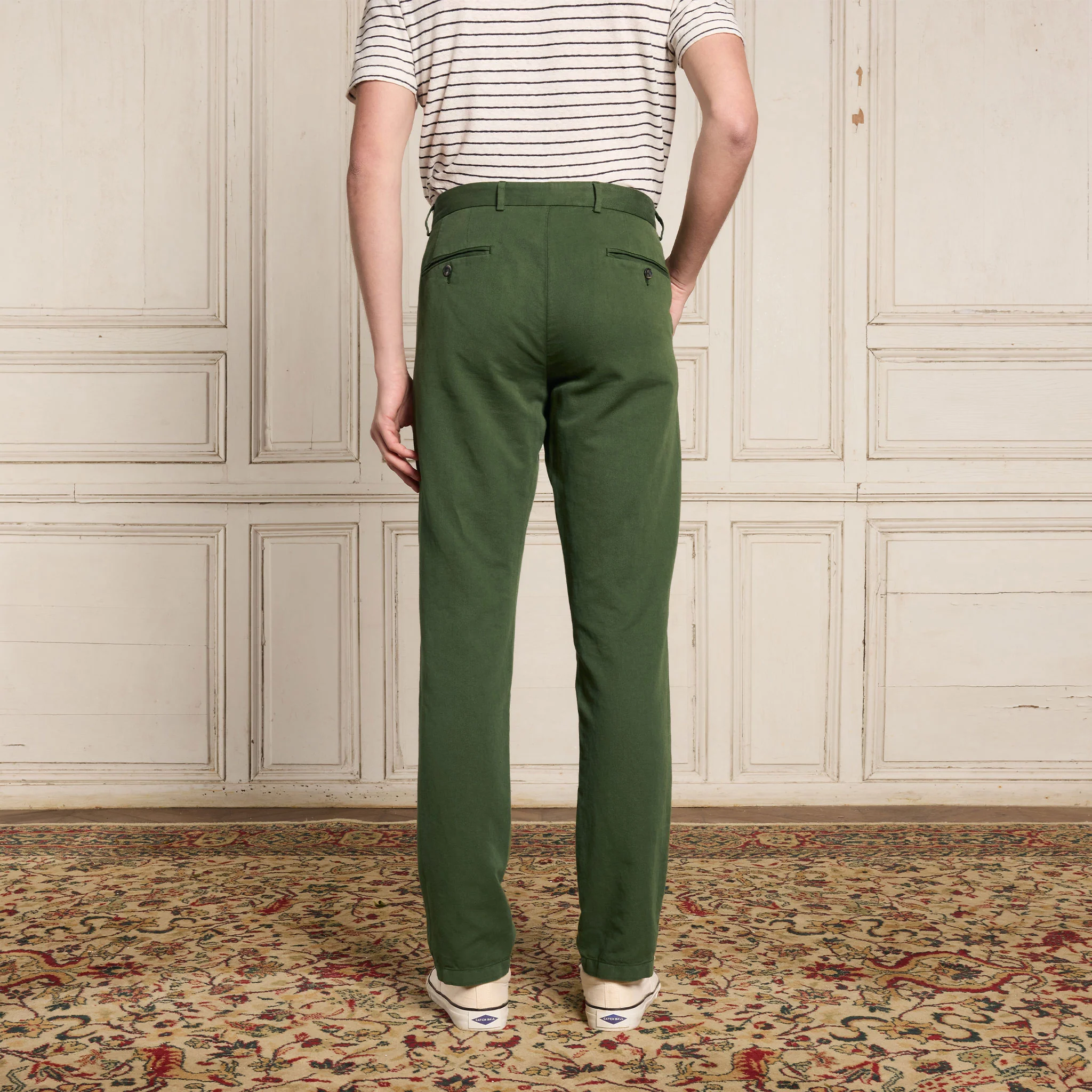 Green cotton and linen chinos