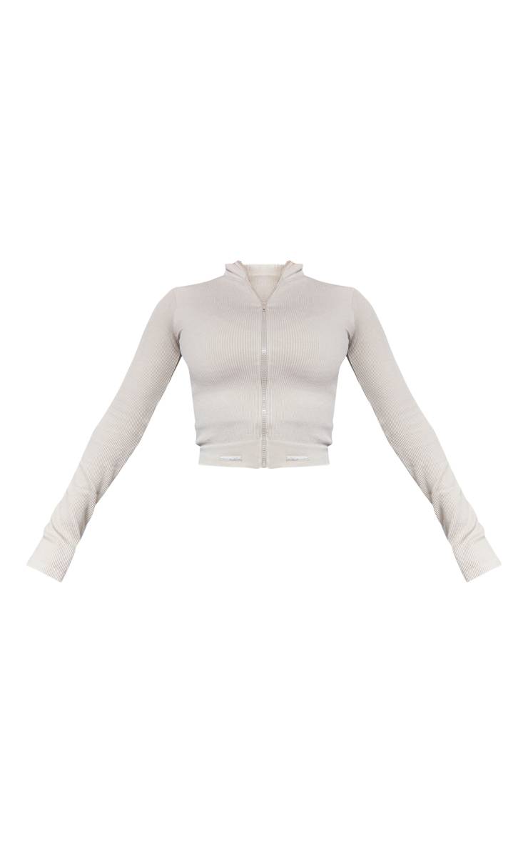 Avoine Veste De Sport Courte Côtelée Sans Couture À Fermeture Éclair Effet Délavé Acide
