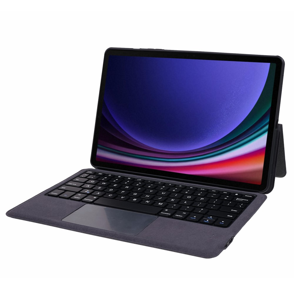 Samsung Galaxy Tab S10 FE / Tab S9 FE / Tab S9 Leder Tasche mit Bluetooth Tastatur   Touch Pad und S Pen Halter (QWERTY) - Schwarz