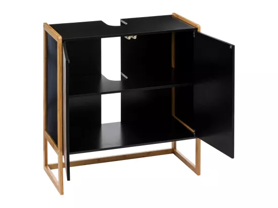 Meuble bas sous lavabo pour salle de bain en MDF coloris noir / naturel
