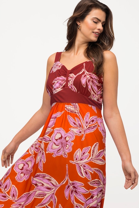 Midikleid, floraler Druck, V-Ausschnitt, ärmellos