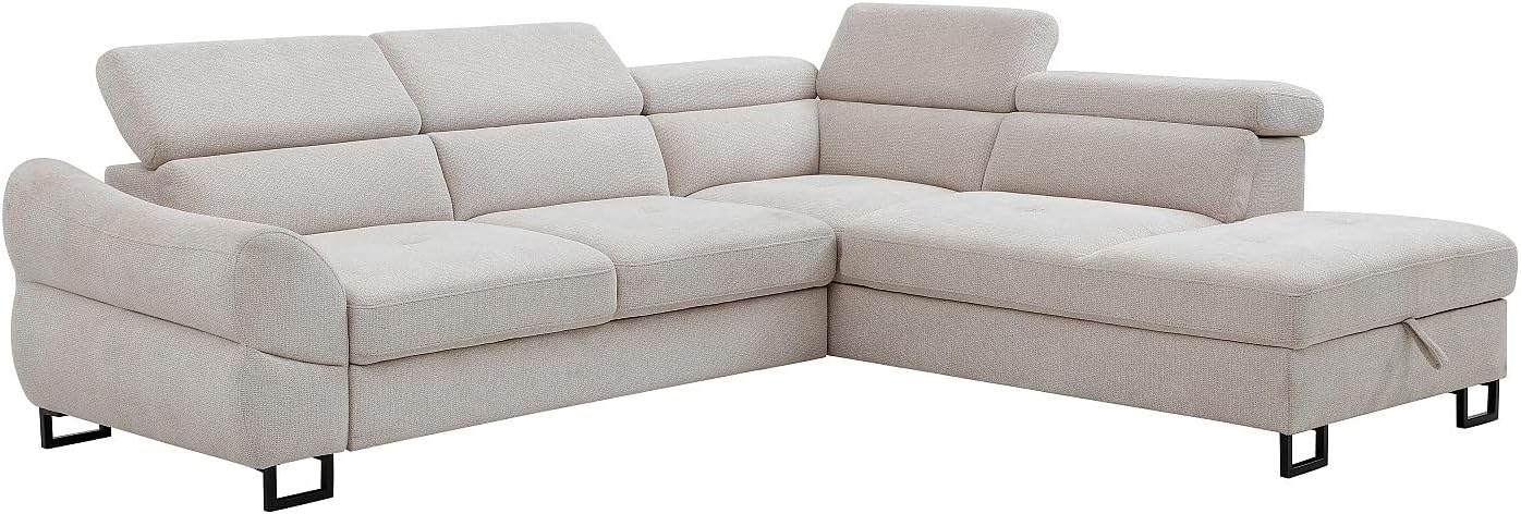 Vente-unique-Ecksofa mit Schlaffunktion – Ecke rechts – Strukturstoff Beige – VAVERDO