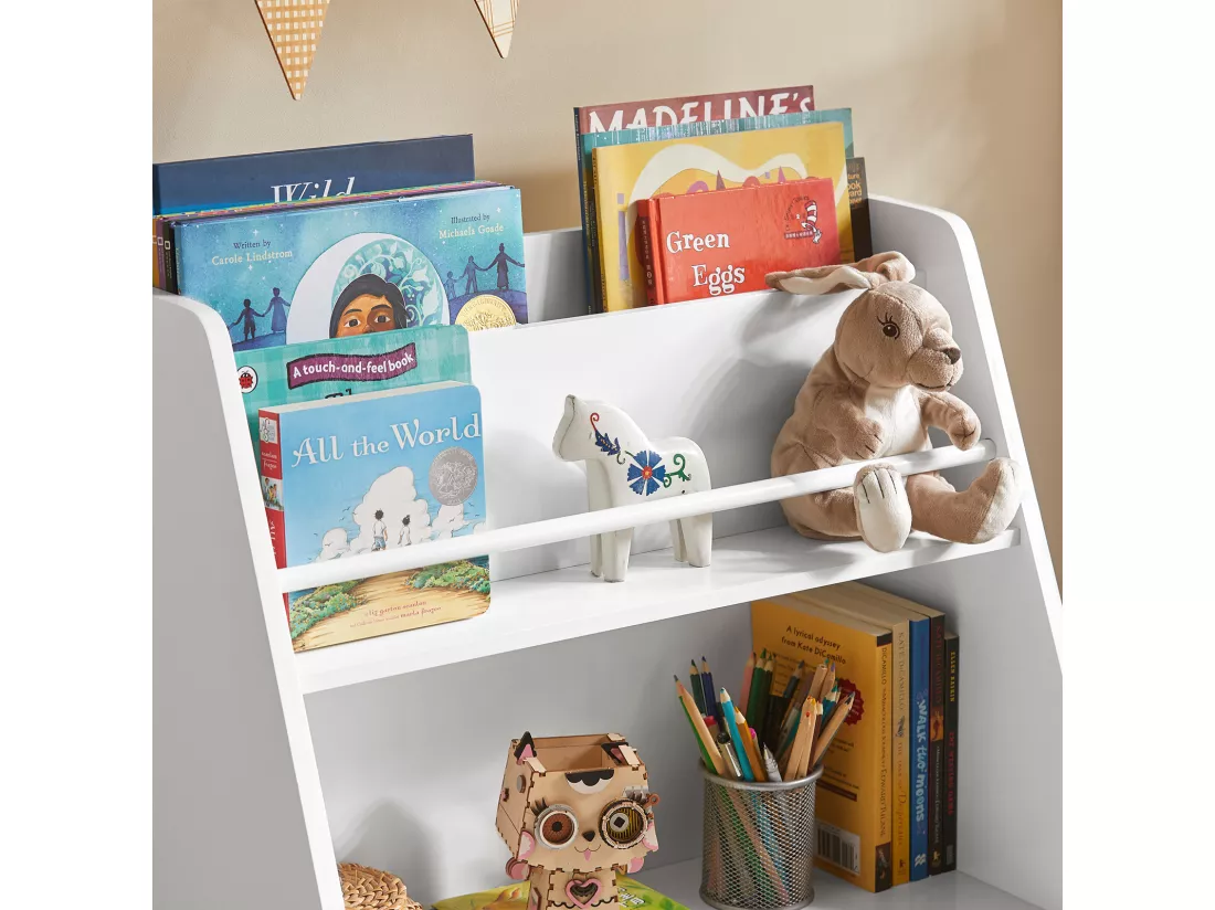 Bibliothèque Rangement Jouets pour Enfants avec Compartiments de rangement et 3 Paniers, KMB34-W