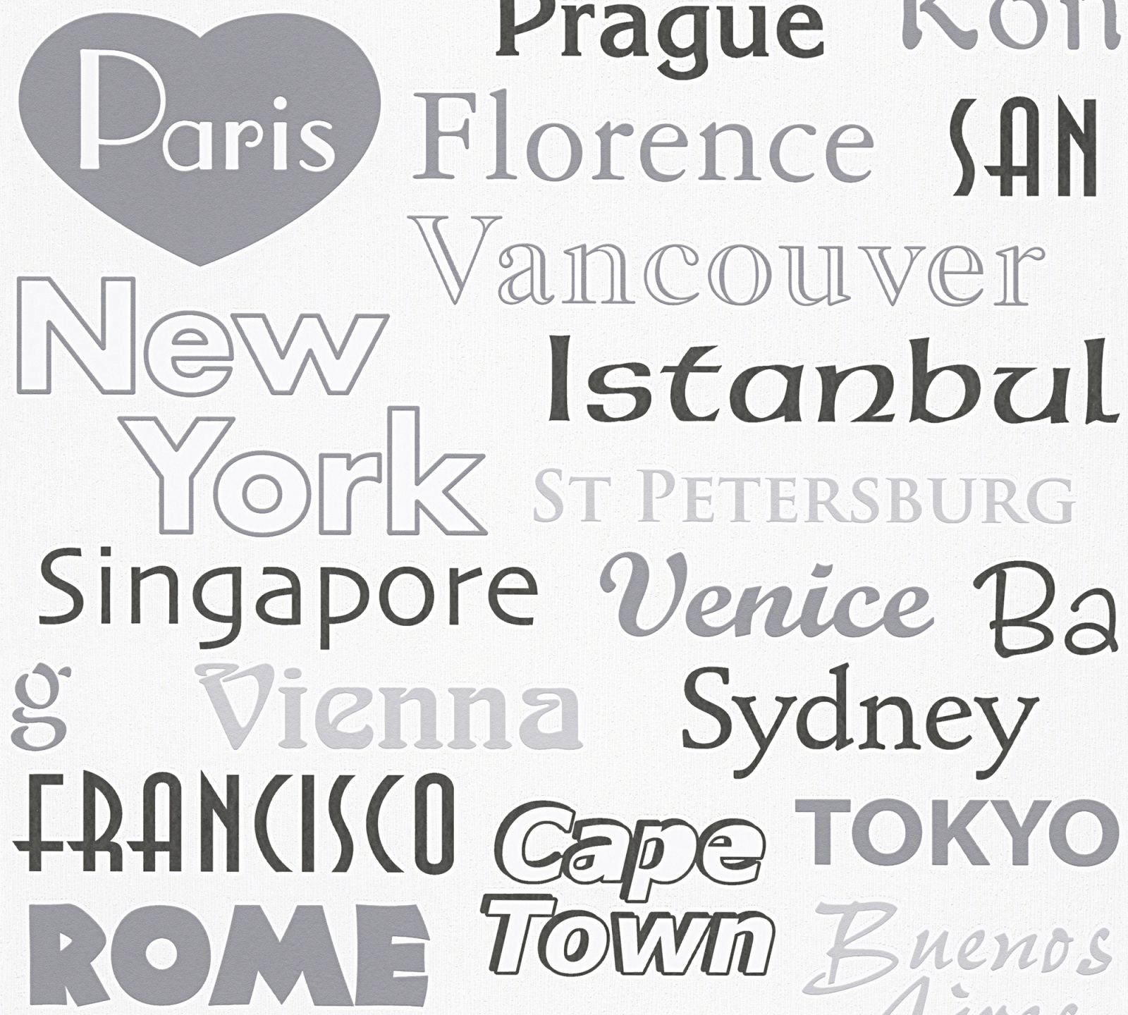 Vliestapete BLACK & WHITE 3 - grau - Schrift - 10 Meter