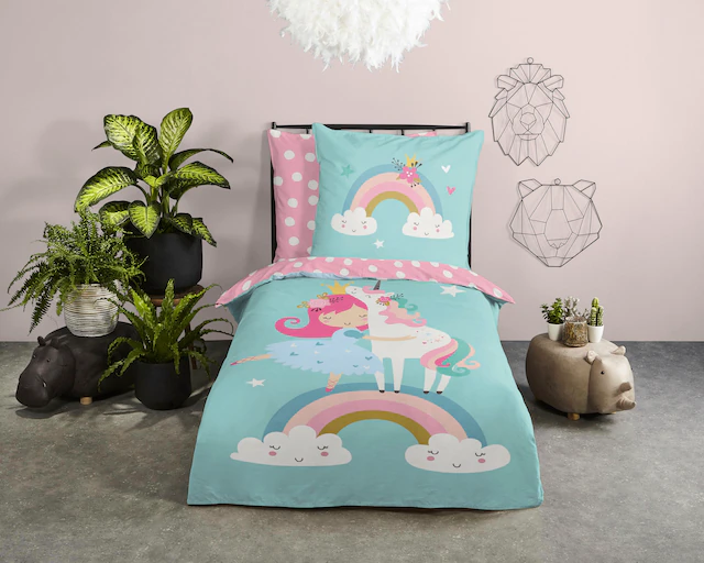good morning Kinderbettwäsche »Heaven« 2 Stk. tlg. Baumwolle, 135x200, Reissverschluss, Wendeoptik, Kind, Mädchen, Einhorn