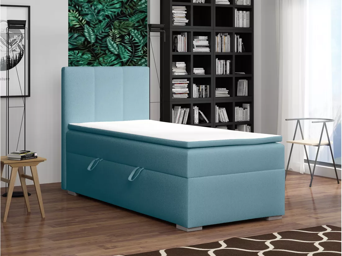 LIT SIMPLE avec tiroir de rangement et surmatelas, côté gauche Monaco Mini 100x200 cm, Soft 08 (Bleu pastel)