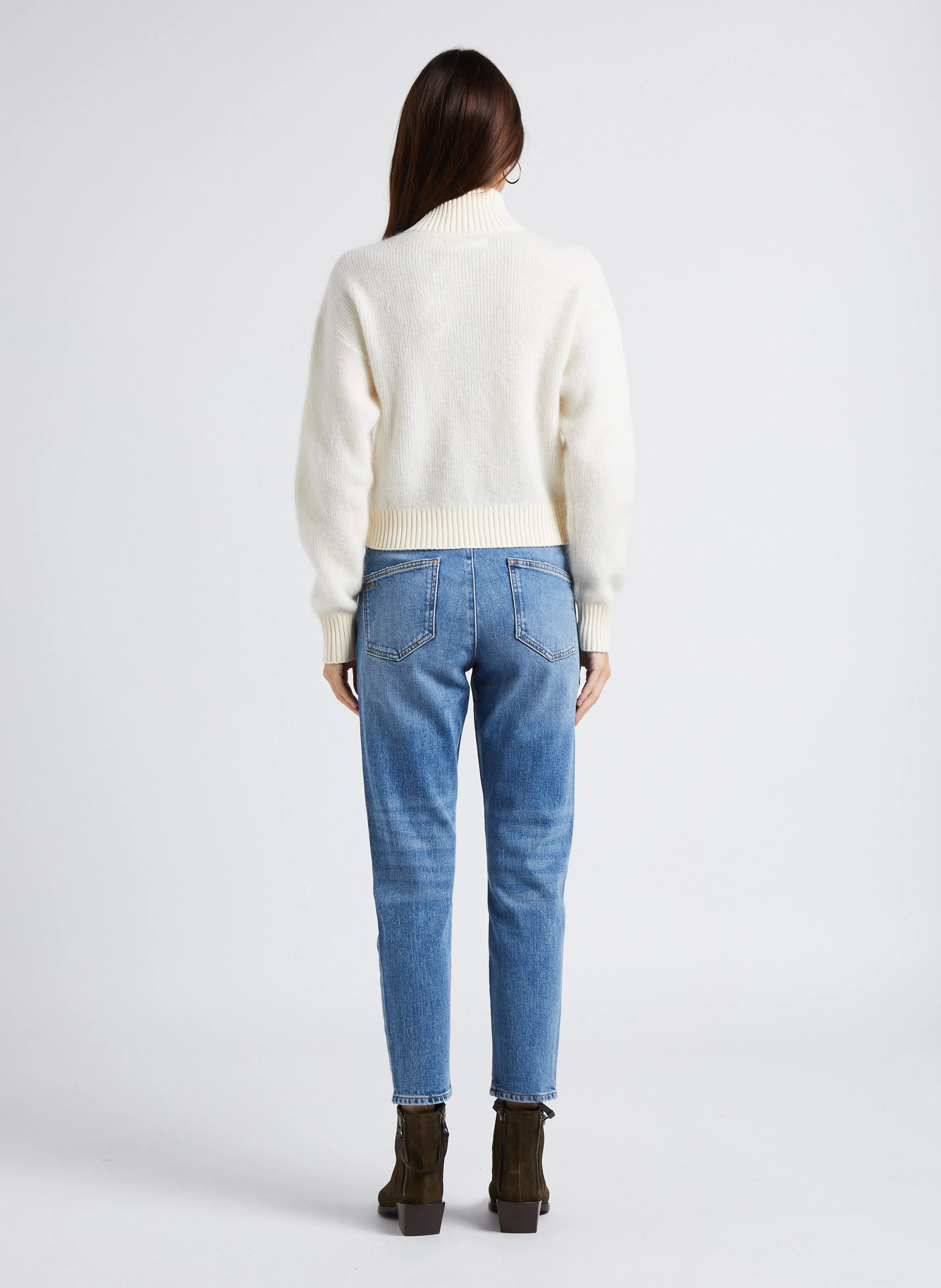 JEANNE - Pull col montant zippé en laine mélangée | Beige