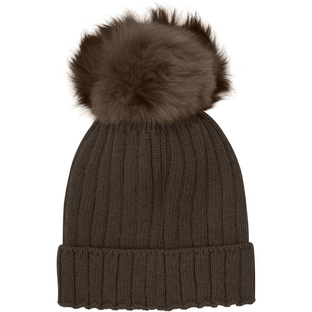 Køb Huttelihut Dark Brown Melange Hue Strik Alpaca Pompom