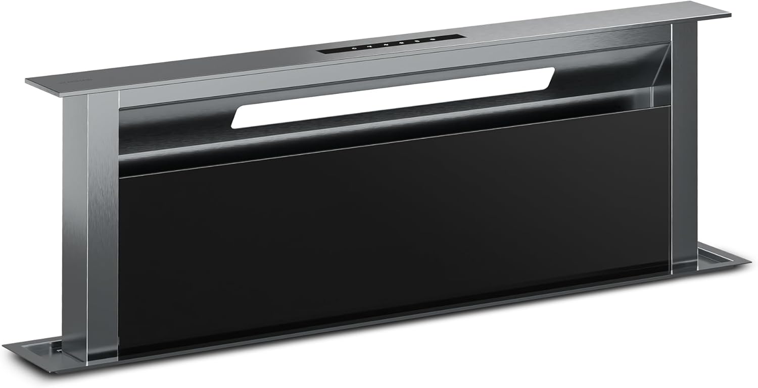 Klarstein Verosteel Downdraft Dunstabzugshaube 90 cm - A++ Energieklasse, 906,2 m³/h Boost, Touch-Bedienung, LED, Aluminium & Glas, Spülmaschinenfilter, leise Abzugshaube Küche
