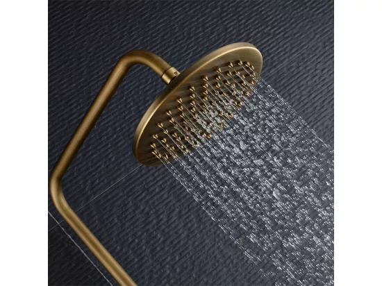 Auralum Max Colonne douche en laiton Bronze Rétro,Douche avec Mitigeur Mécanique,Hauteur Réglable+Robinet Cuisine en Inox,Rotatif à 360°,Doré Brossé