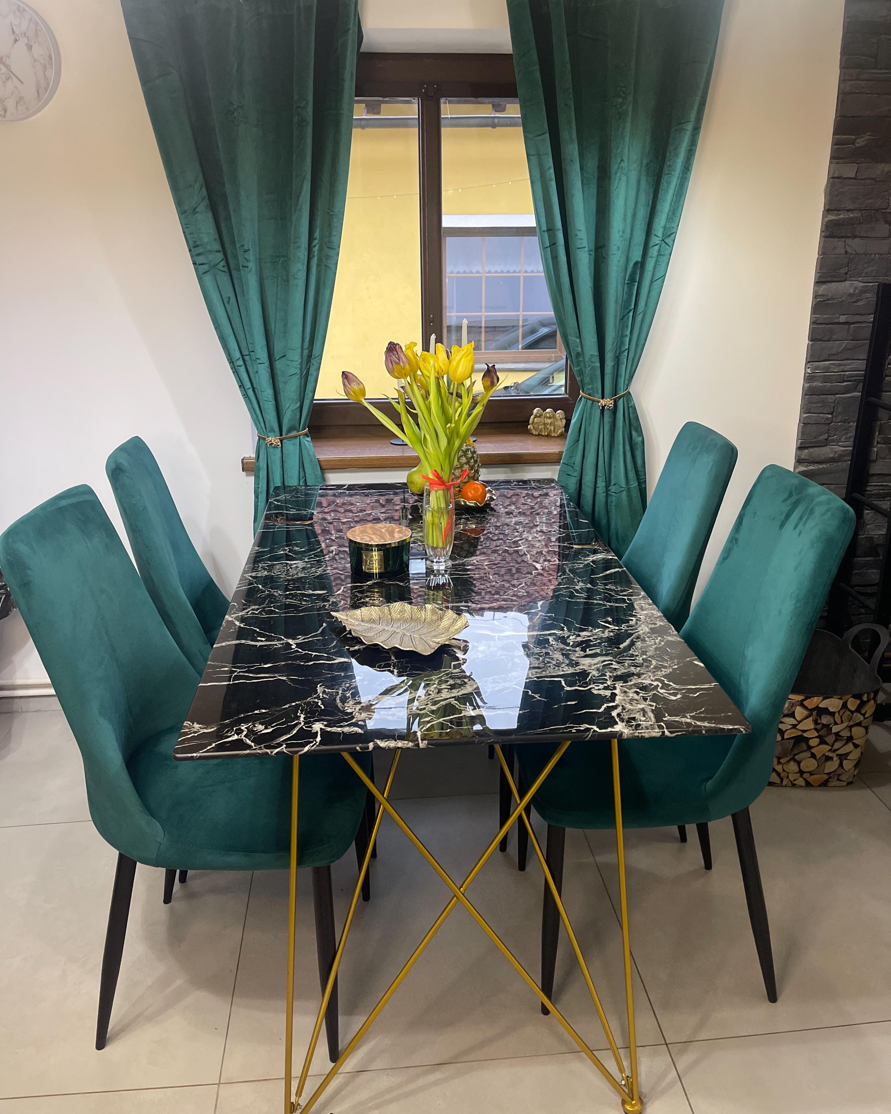 Eettafel KENTON Zwart marmer 80 cm Veiligheidsglas 140 cm