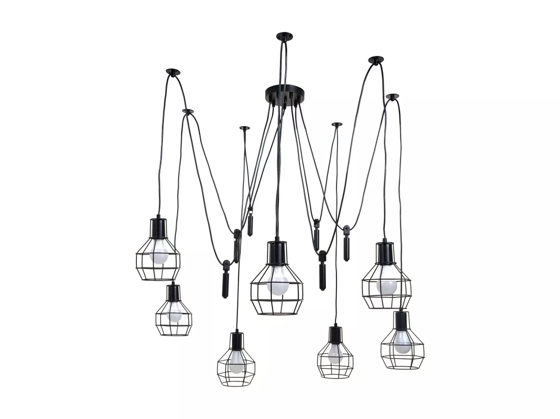 Suspension lampe suspendue lampe suspendue hauteur réglable en métal industriel noir 7x abat-jour en treillis 04_0004053
