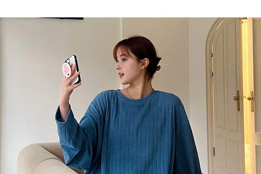 SeoulPop - Unisex geribbelde losse top met lange mouwen
