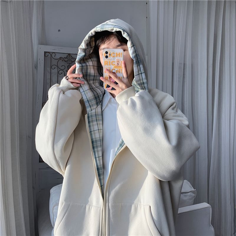 GRAYCIOUS - Omkeerbare geruite hoodie met rits