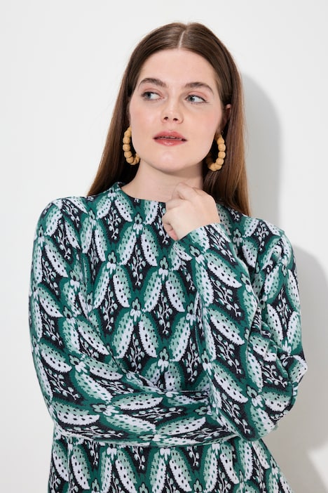 Sweatshirt, Jacquard, Stehkragen, Langarm, Biobaumwolle