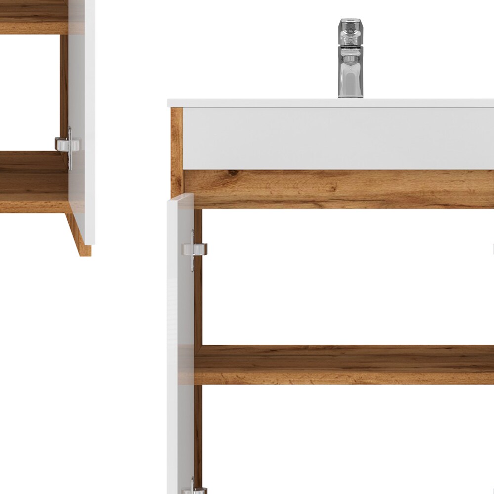 Vicco Waschbecken mit Unterschrank Lemgo Eiche Weiß 60 cm