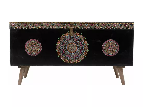 Coffre en bois peint artisanal noir 89x40x48h