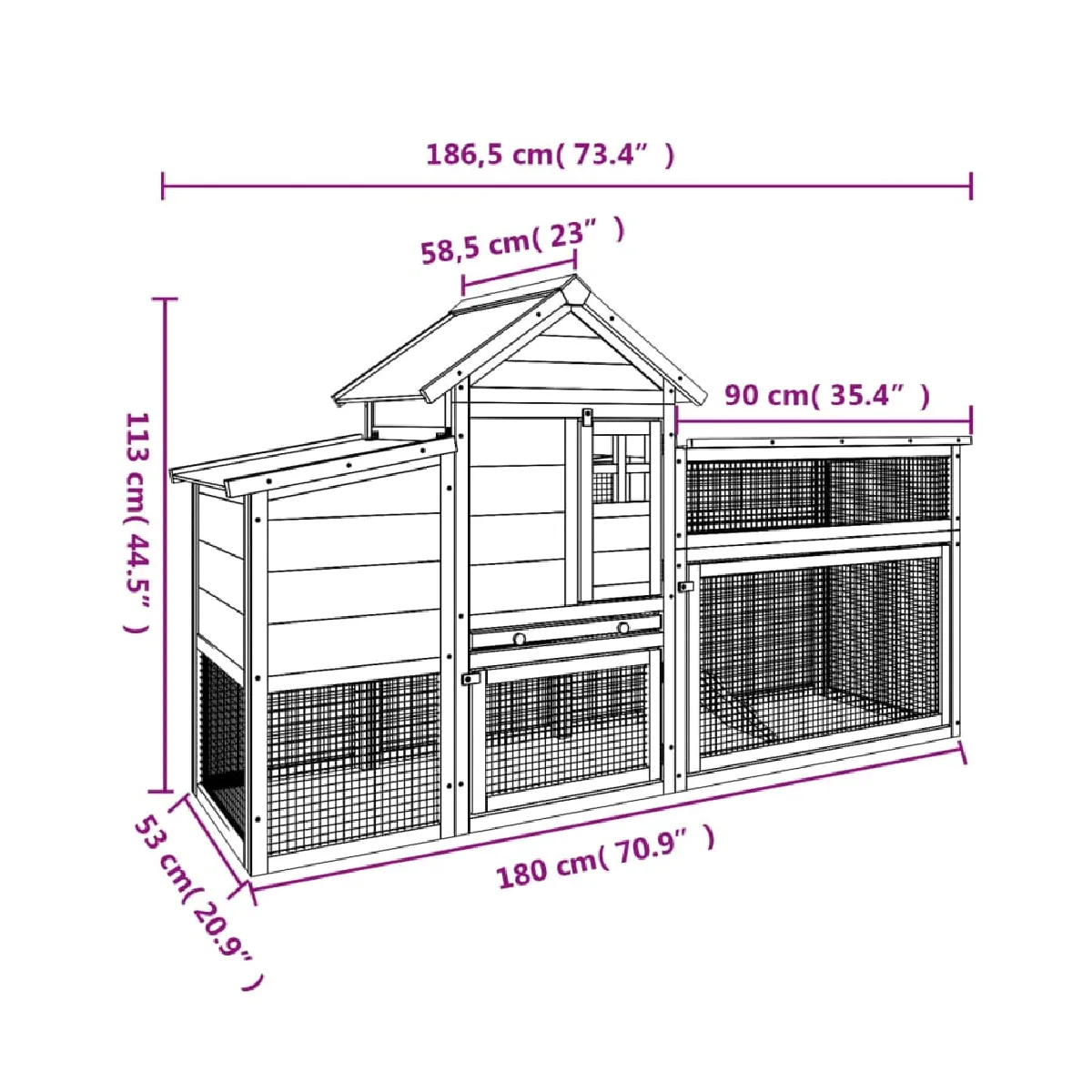 vidaXL Poulailler marron 186,5x58,5x113 cm bois