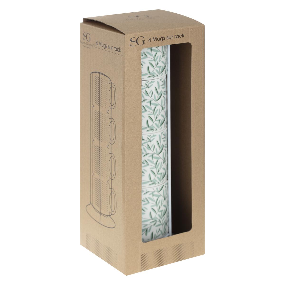 RACK 4 MUGS FLORAL GREEN 24CL