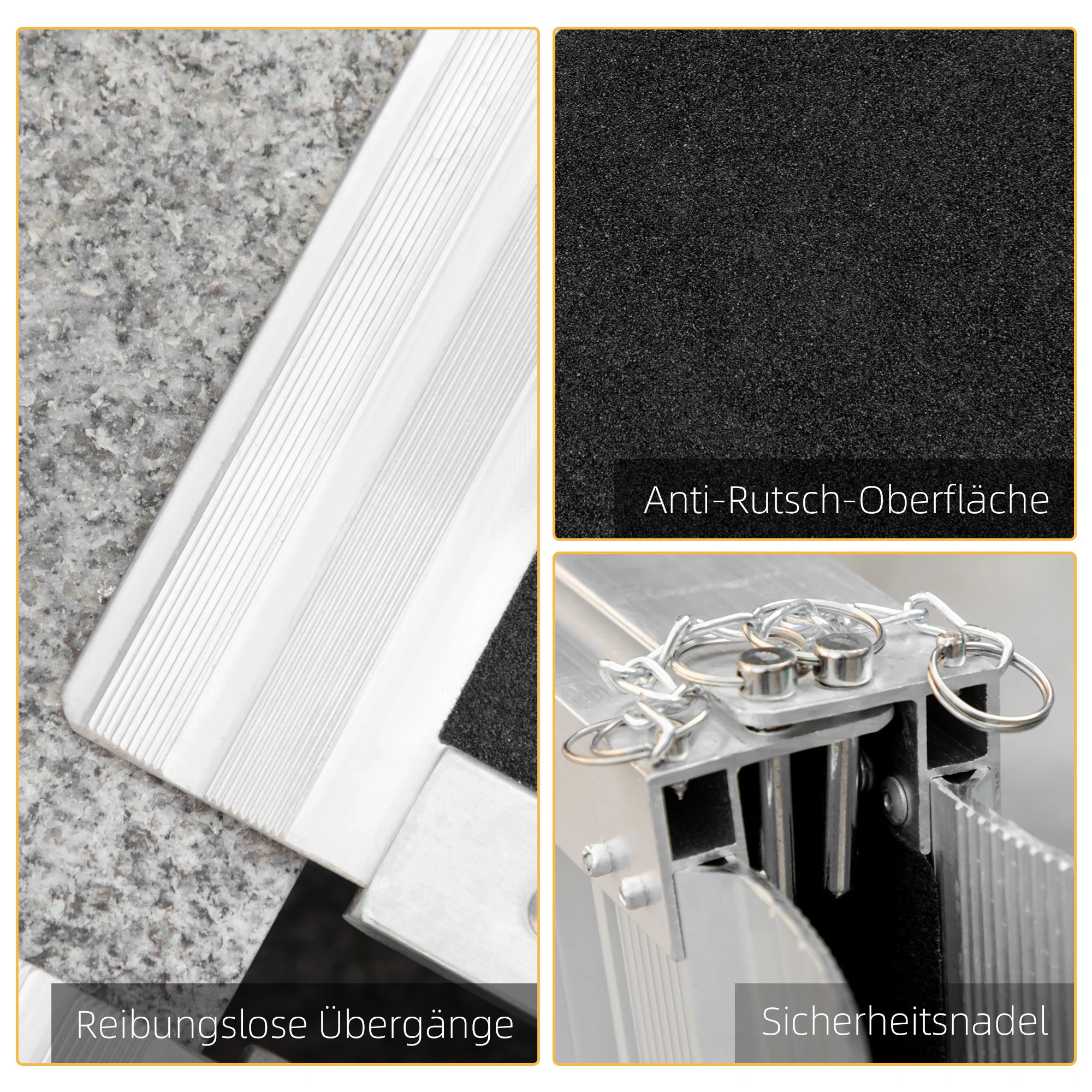 HOMCOM Rollstuhlrampe faltbar silber, schwarz 93 x 76 x 5 cm