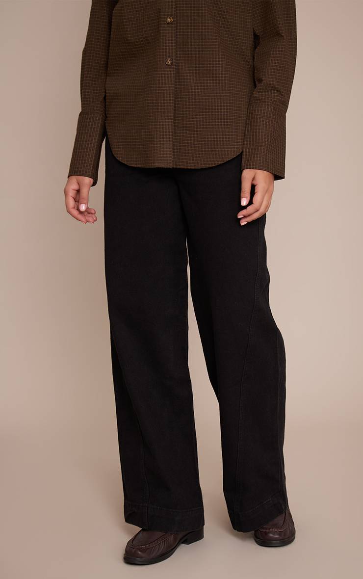 Noir Délavé Jean Large Bleu Moyen Décontracté Taille Mi-haute Avec Détails De Coutures