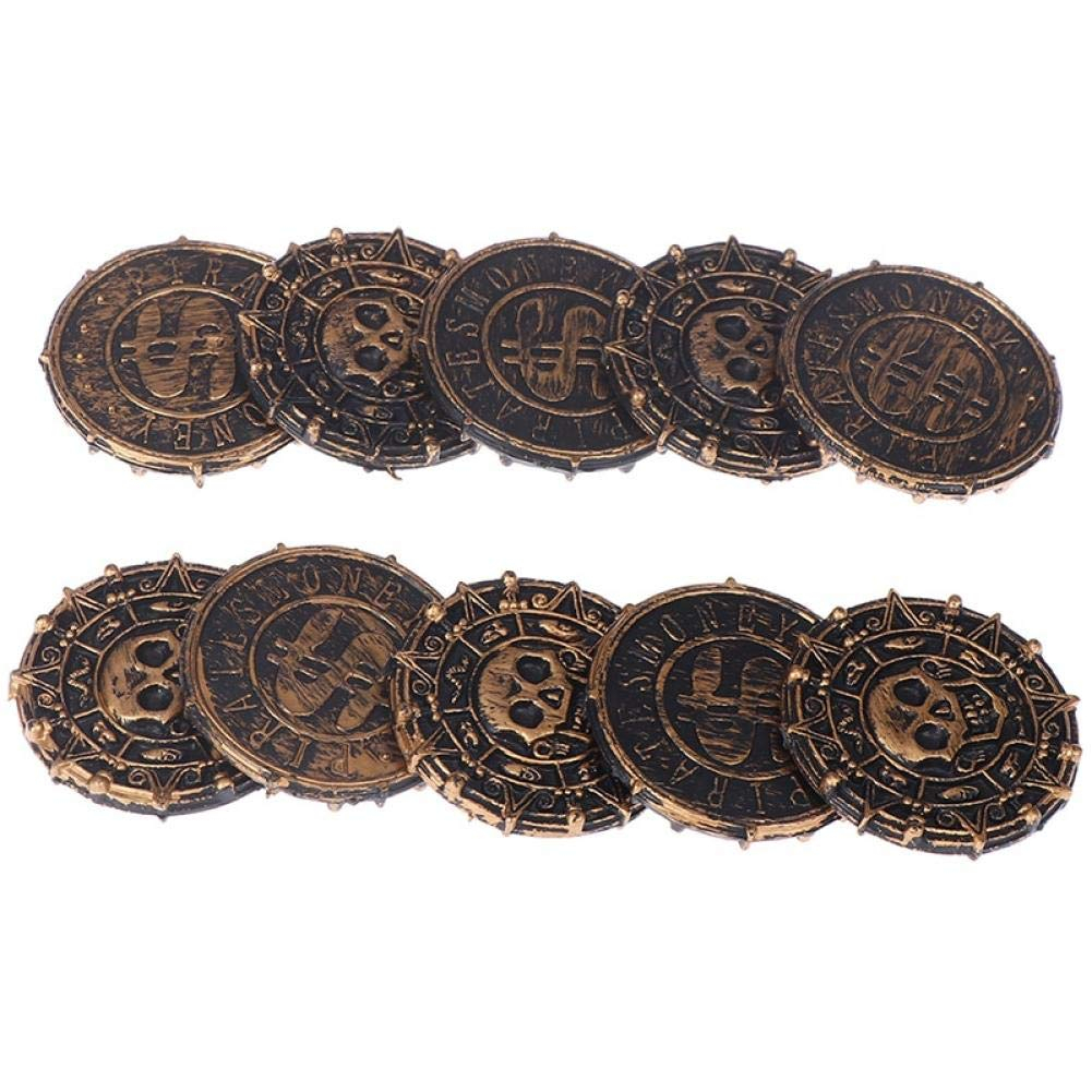 (10er Set) Ø4cm Piraten Münzen Motto Party Spiel Geld Kinder Piratenschatz Dublonen für Fasnacht / Halloween - Bronze