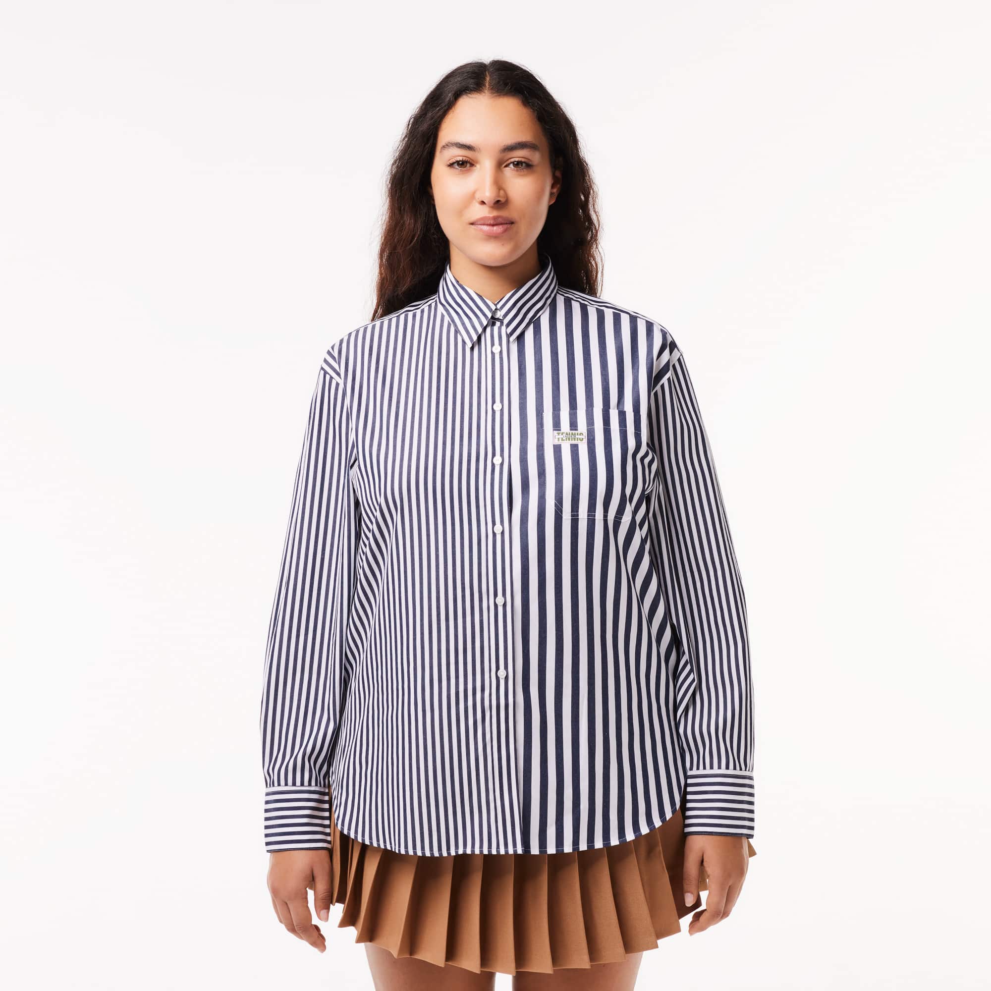 Chemise rayée en popeline de coton Chemises & Hauts - Bleu - Lacoste - Femme