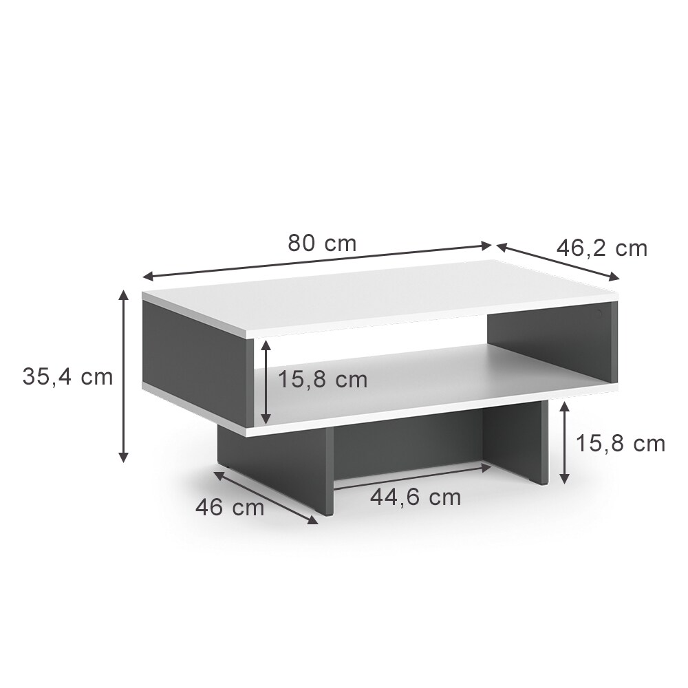 Vicco Couchtisch Josef Anthrazit Weiß 80 x 35 cm Wohnzimmertisch mit Regal modern