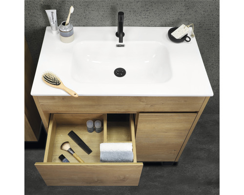 Wastafelmeubel met onderkast, Sofi, BxHxD 80 x 72 x 46 cm, frontkleur eiken