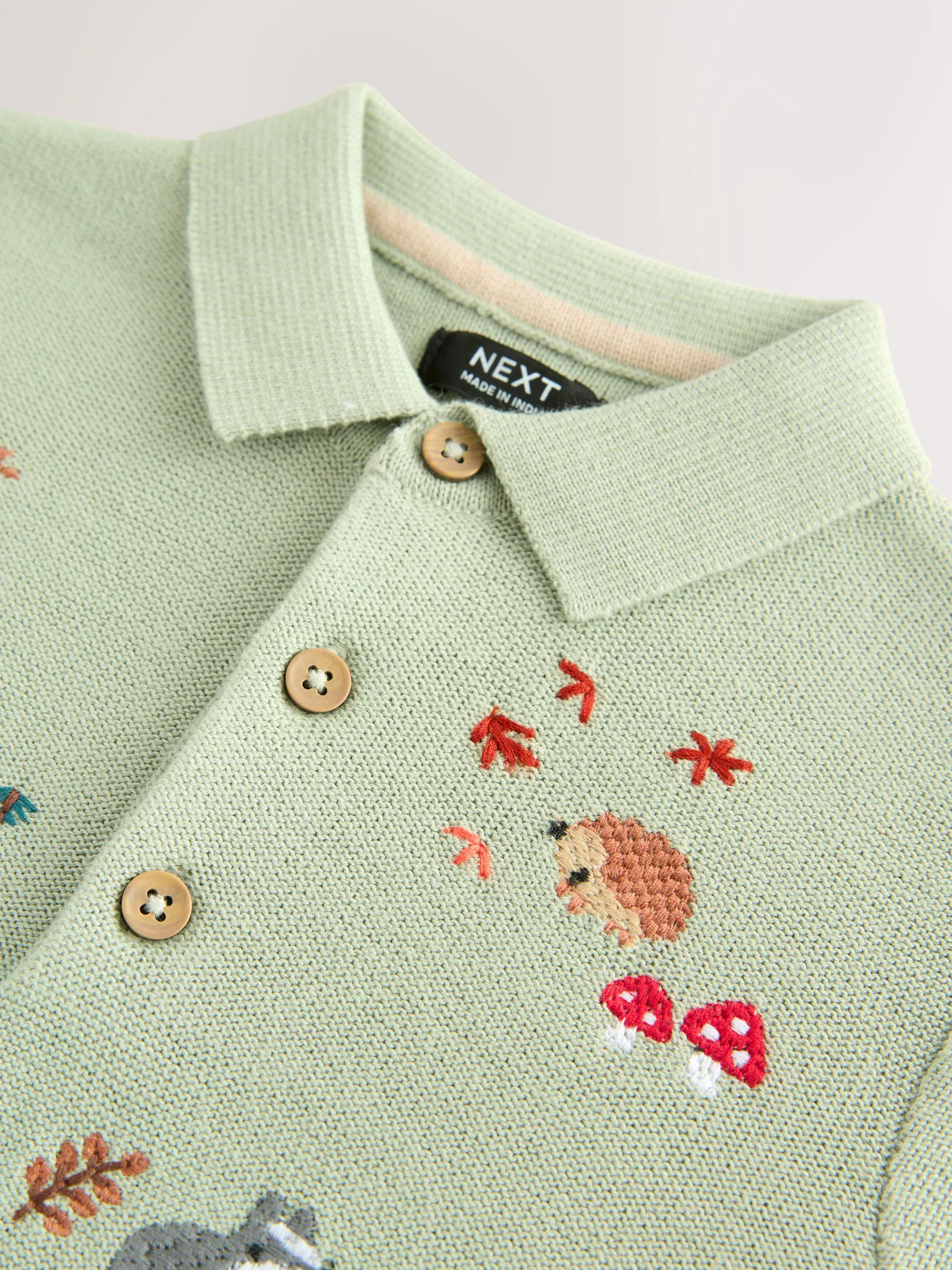 Grijs-groen - Gebreid poloshirt met all-over borduursel (3mnd-7jr)