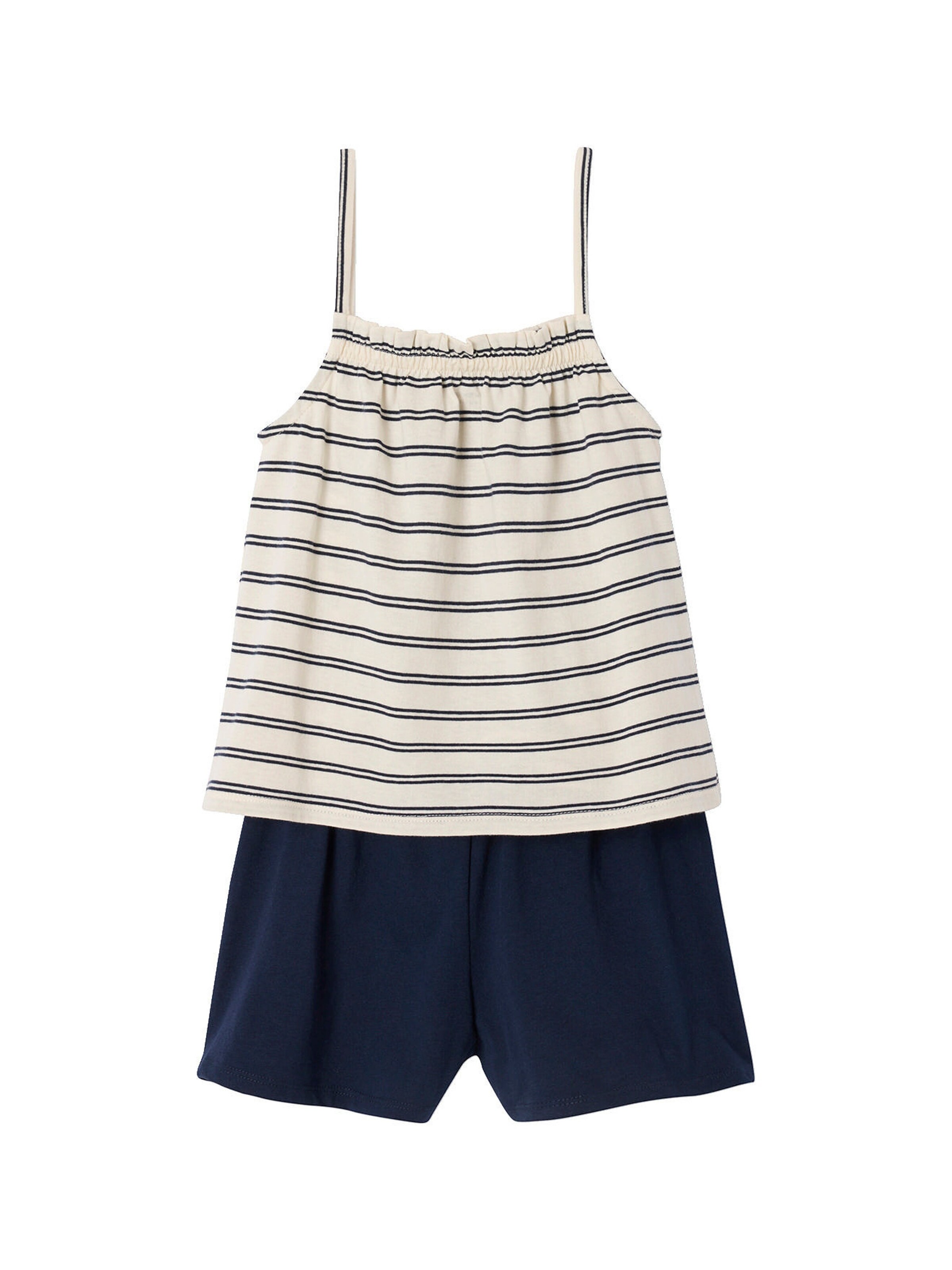 Vertbaudet Mädchen-Set: Top & Shorts mit Gürtel blau gestreift
