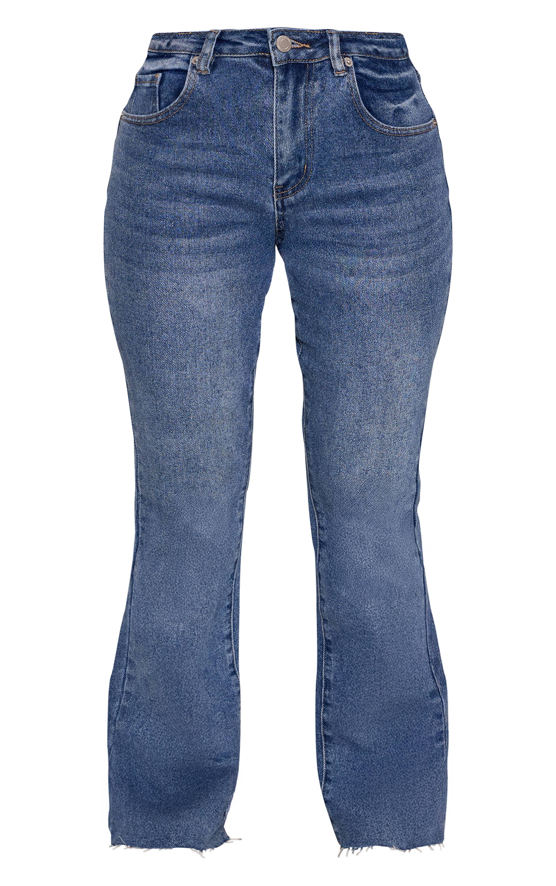 Bleu Foncé Jean Évasé Taille Basse Stretch