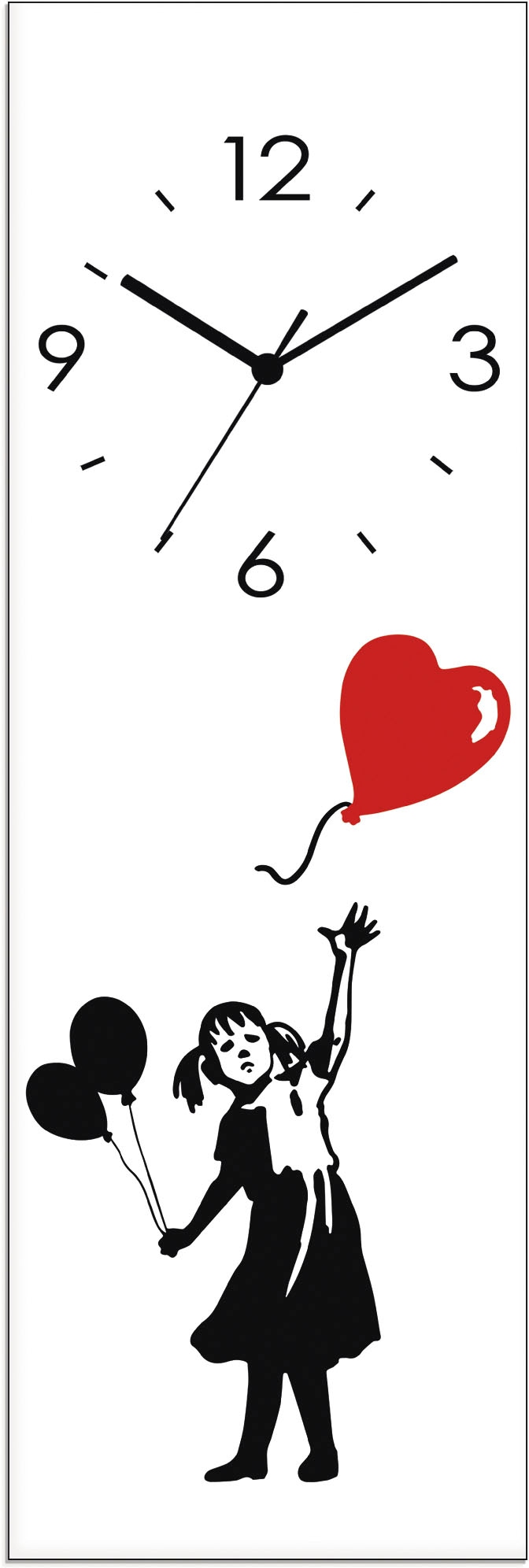 Artland Wanduhr »Glasuhr Silhouette Mädchen Ballon Herz« wahlweise mit  Quarz- oder Funkuhrwerk, lautlos ohne Tickgeräusche