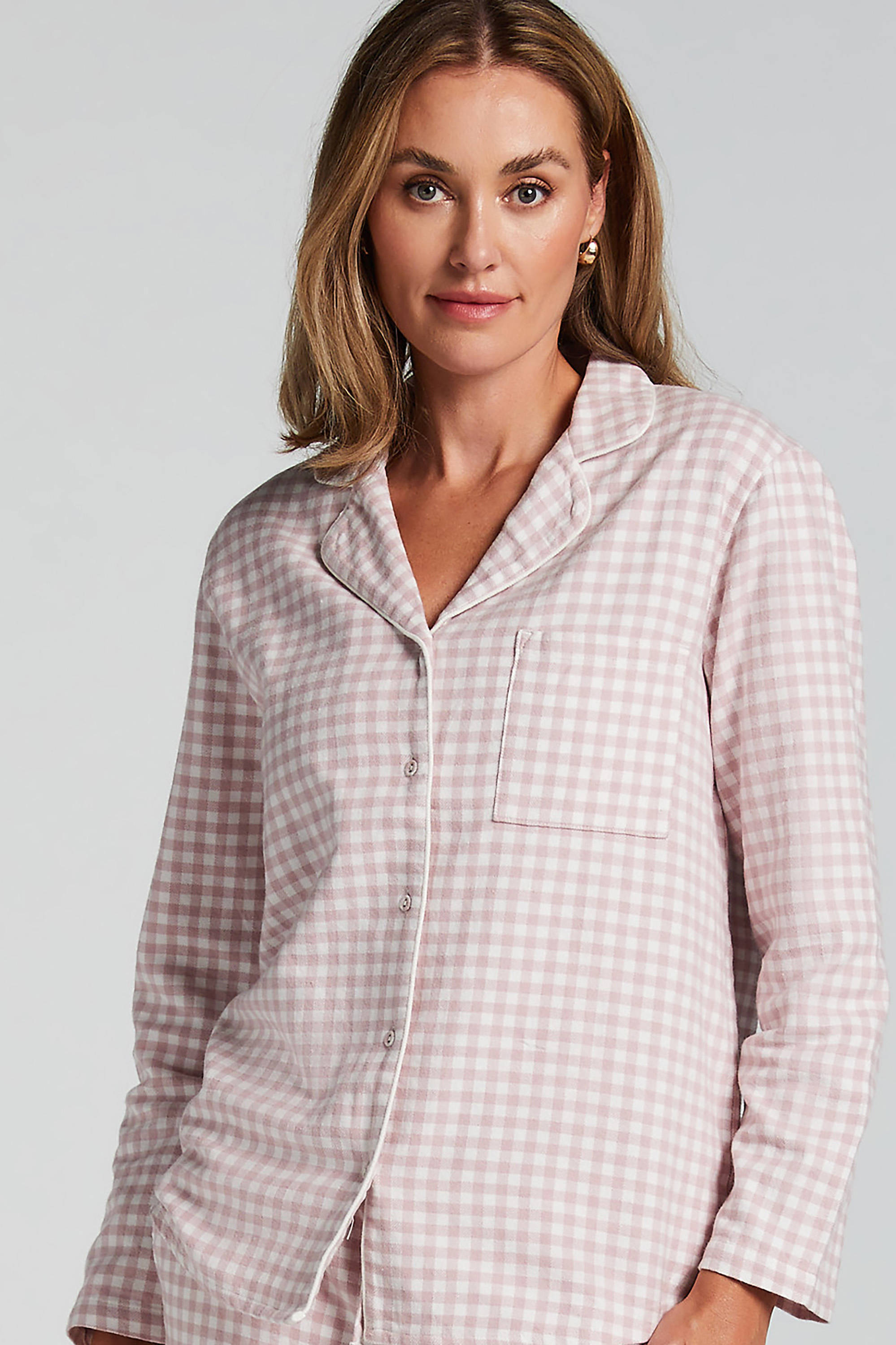 Hunkemöller flanellen pyjamatop roze/wit
