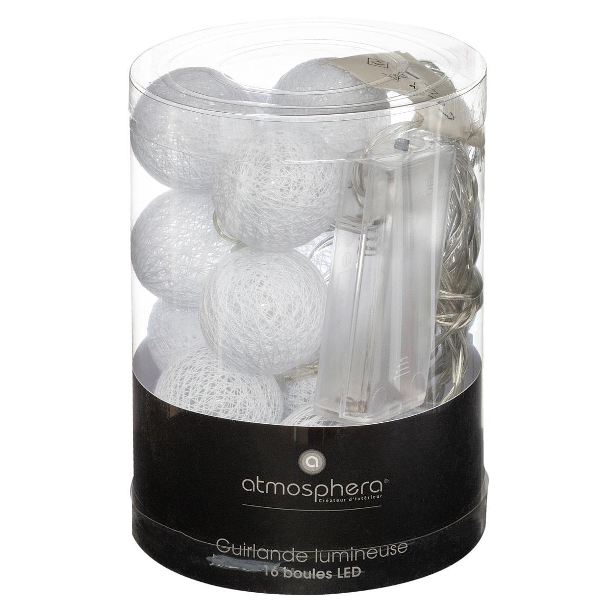 GUIRLANDE LED PILE 16 BOULES BLANC D.3.5CM