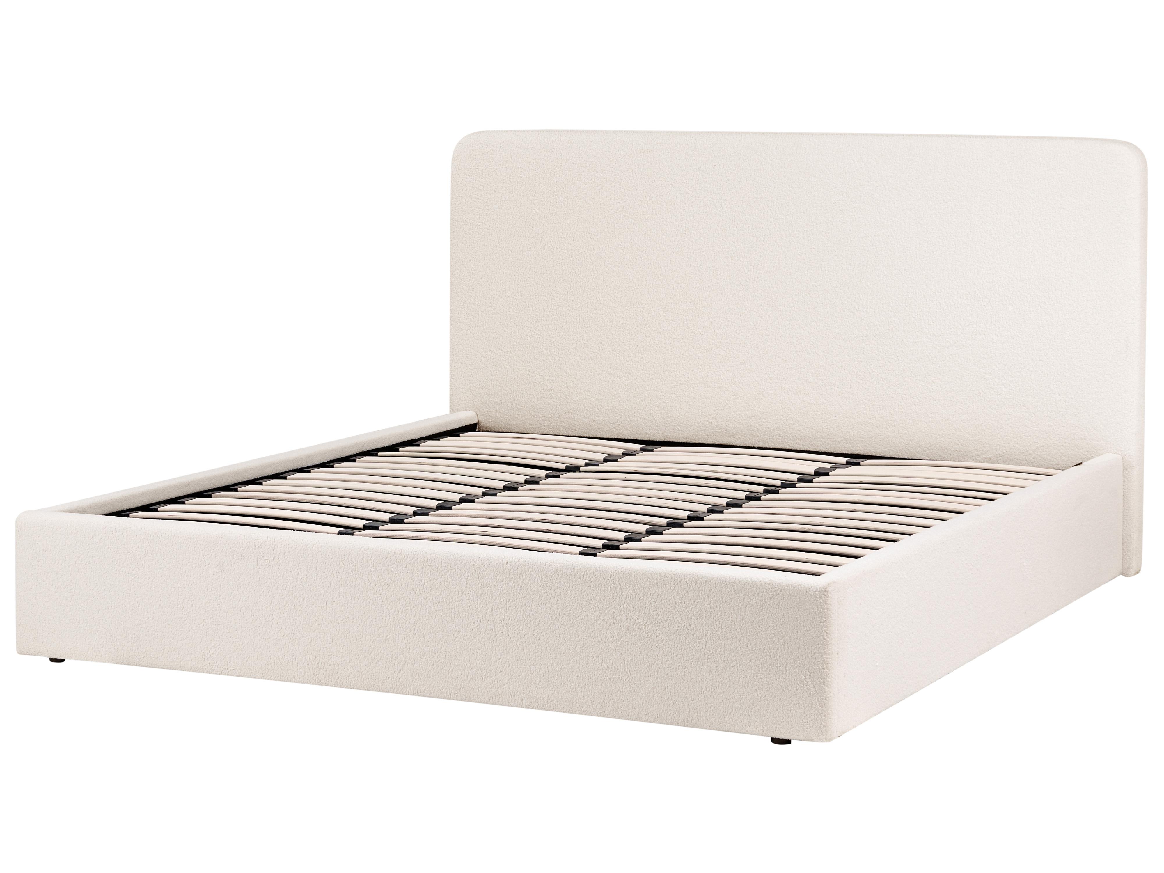 Bed met opbergruimte Bouclé BRENON 180 x 200 cm Gebroken wit