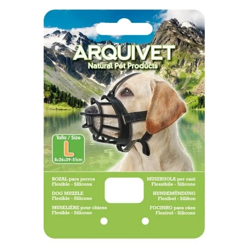 Focinheira flexível de silicone para cães, preta.