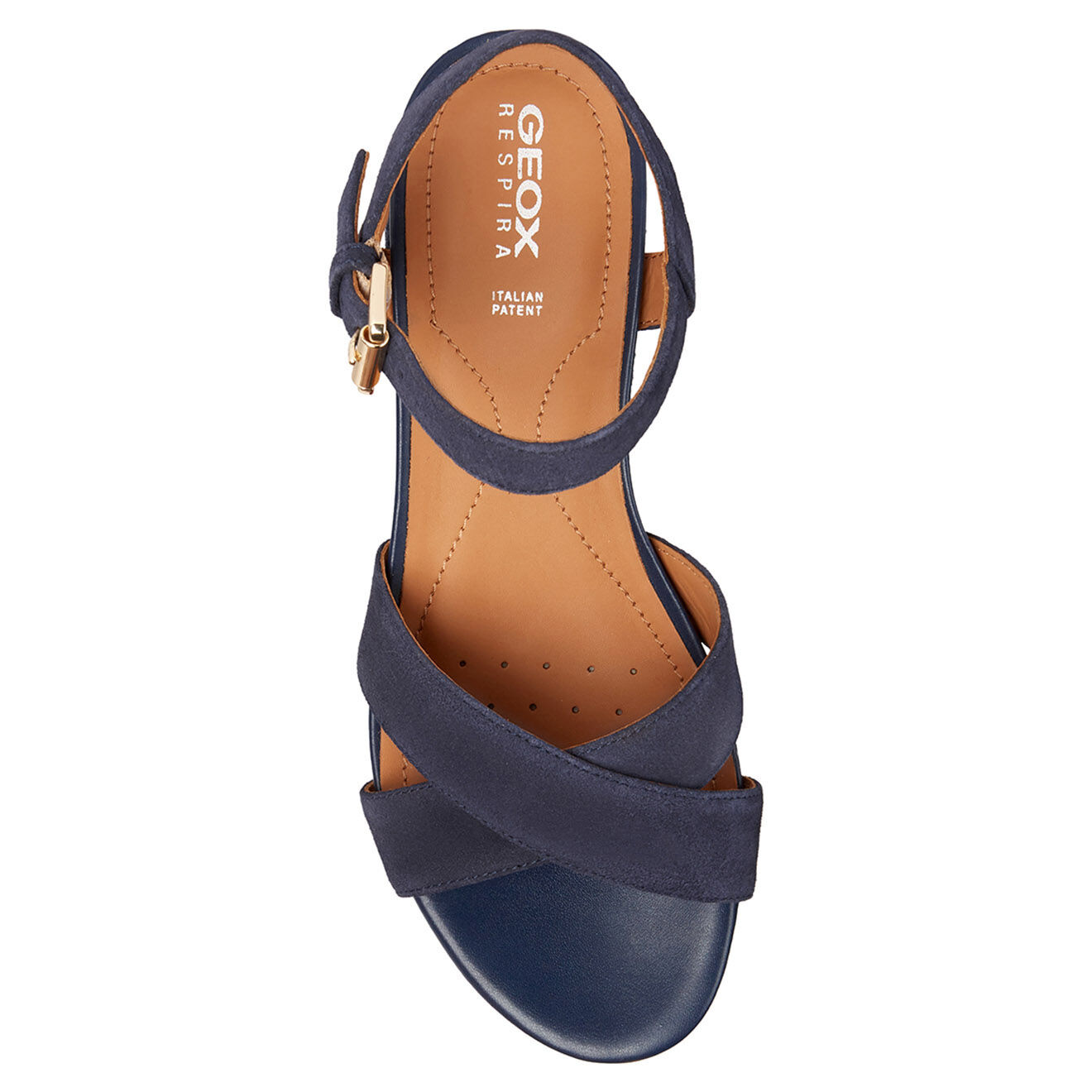 Geox Sandales en Velours de Cuir compensées Ischia bleu marine - Talon 6 cm