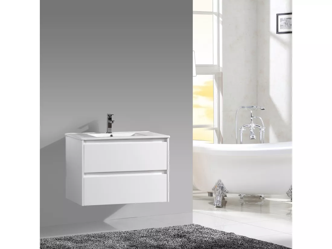 Ensemble meuble de salle de bain 80 cm blanc laqué Aquadoli