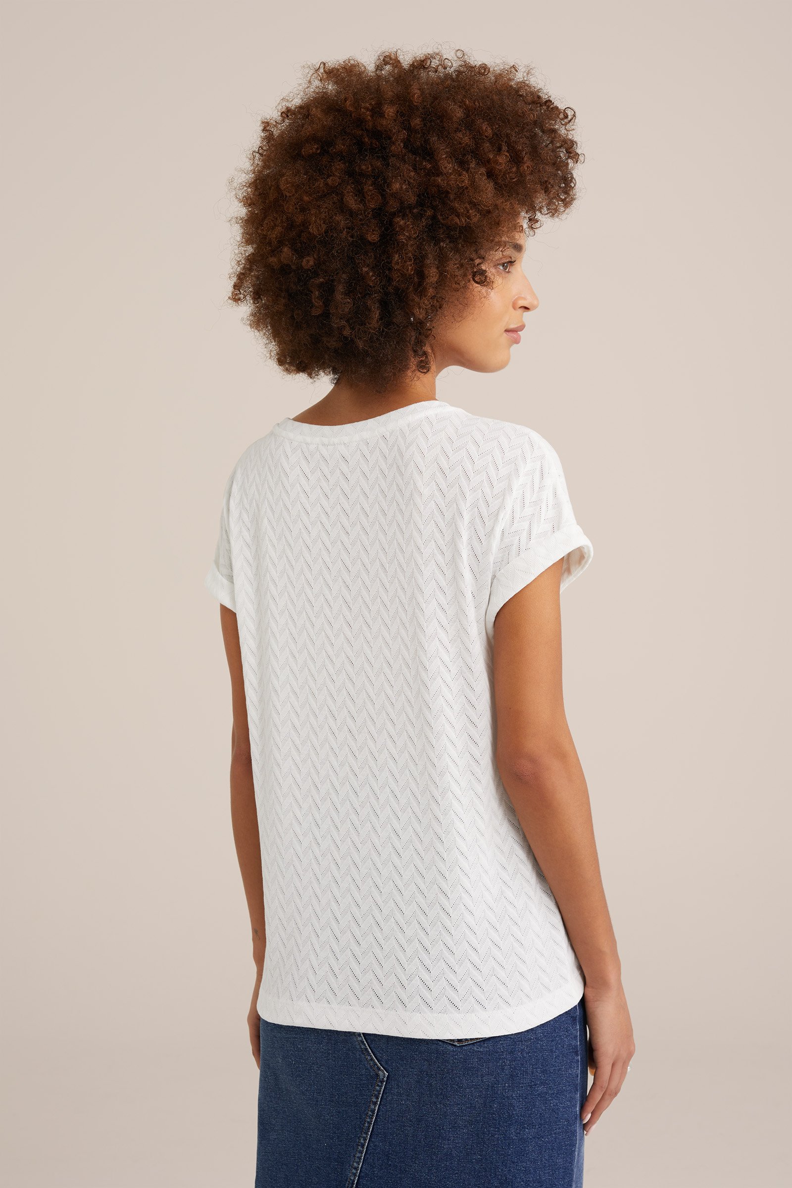 T-shirt met opengewerkt dessin WE Fashion Wit