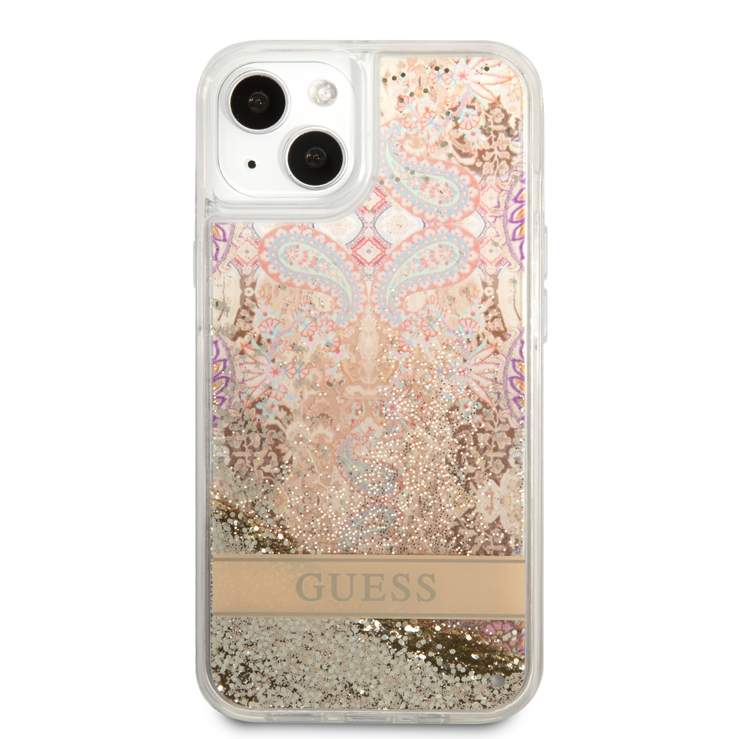 iPhone 13 Hardcase Hülle Liquid Glitter Paisley (GUHCP13MLFLSD) - Gold / Transparent