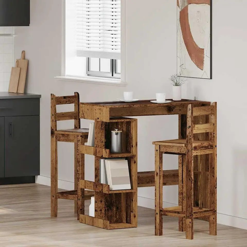 vidaXL - Bartafel met opbergruimte - Oud hout - Bewerkt hout - 100x48 cm