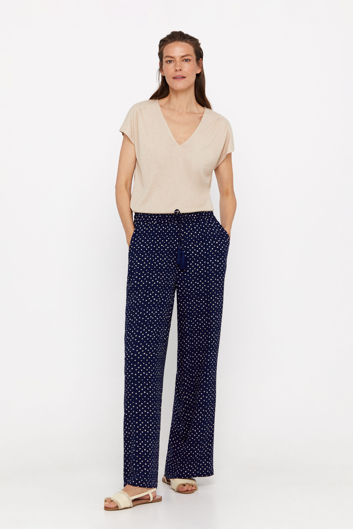 Calças fluidas estampadas - Estampa azul