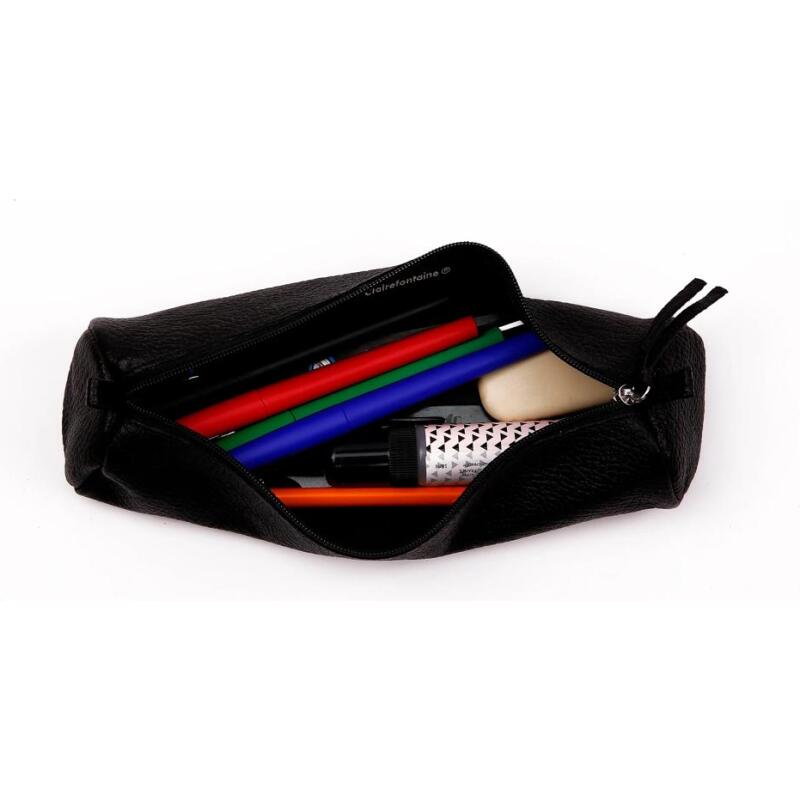 Trousse Clairefontaine en cuir vieilli noir