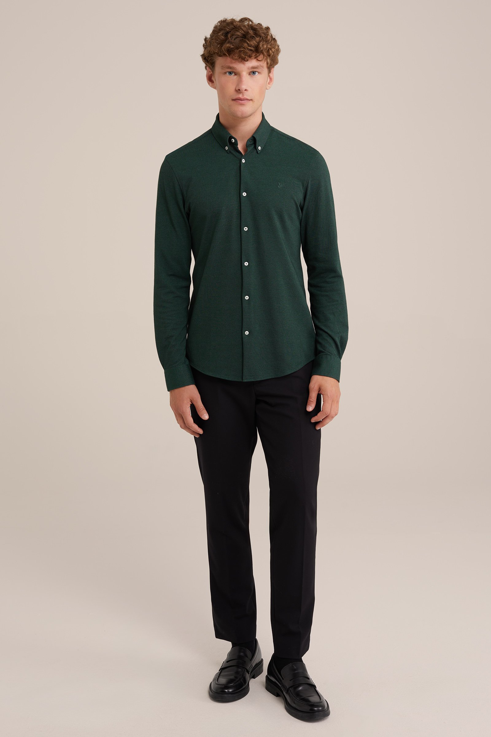 piquéjersey overhemd met stretch Fundamentals Groen