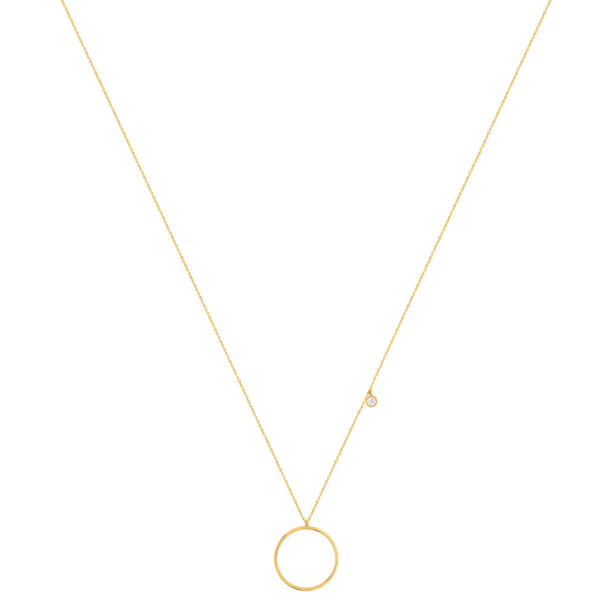 Collier or 375 jaune motif rond zirconia 43 cm