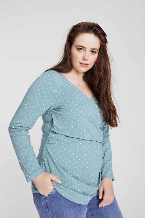 Bellieva-Wickelshirt, Punkte, V-Ausschnitt, Langarm, GOTS
