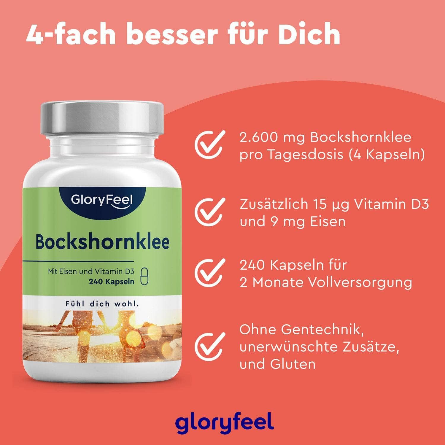 gloryfeel ® Bockshornklee Kapseln aktiviert - Mit Eisen und Vitamin D3