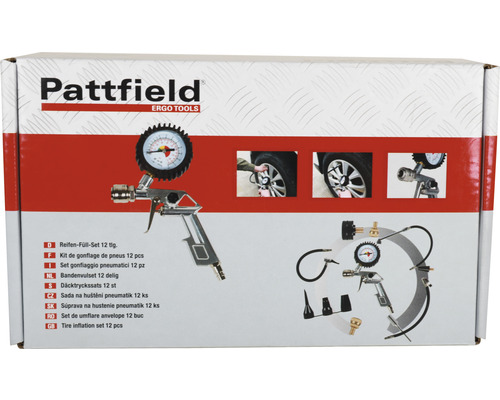 Bandenvulset Pattfield bandenspanningspistool met manometer 12-delig.