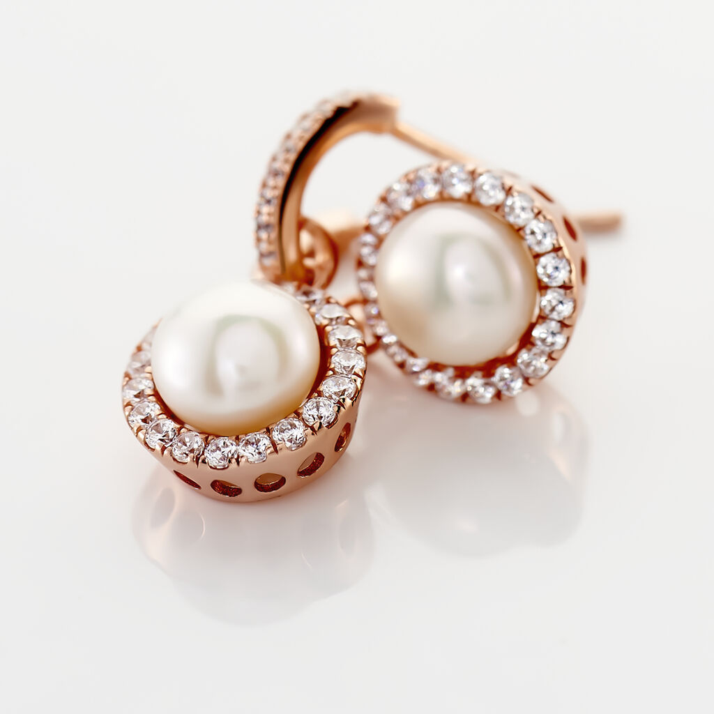 Boucles D'oreilles Pendantes Olivia Argent Rose Perle Culture Oxyde